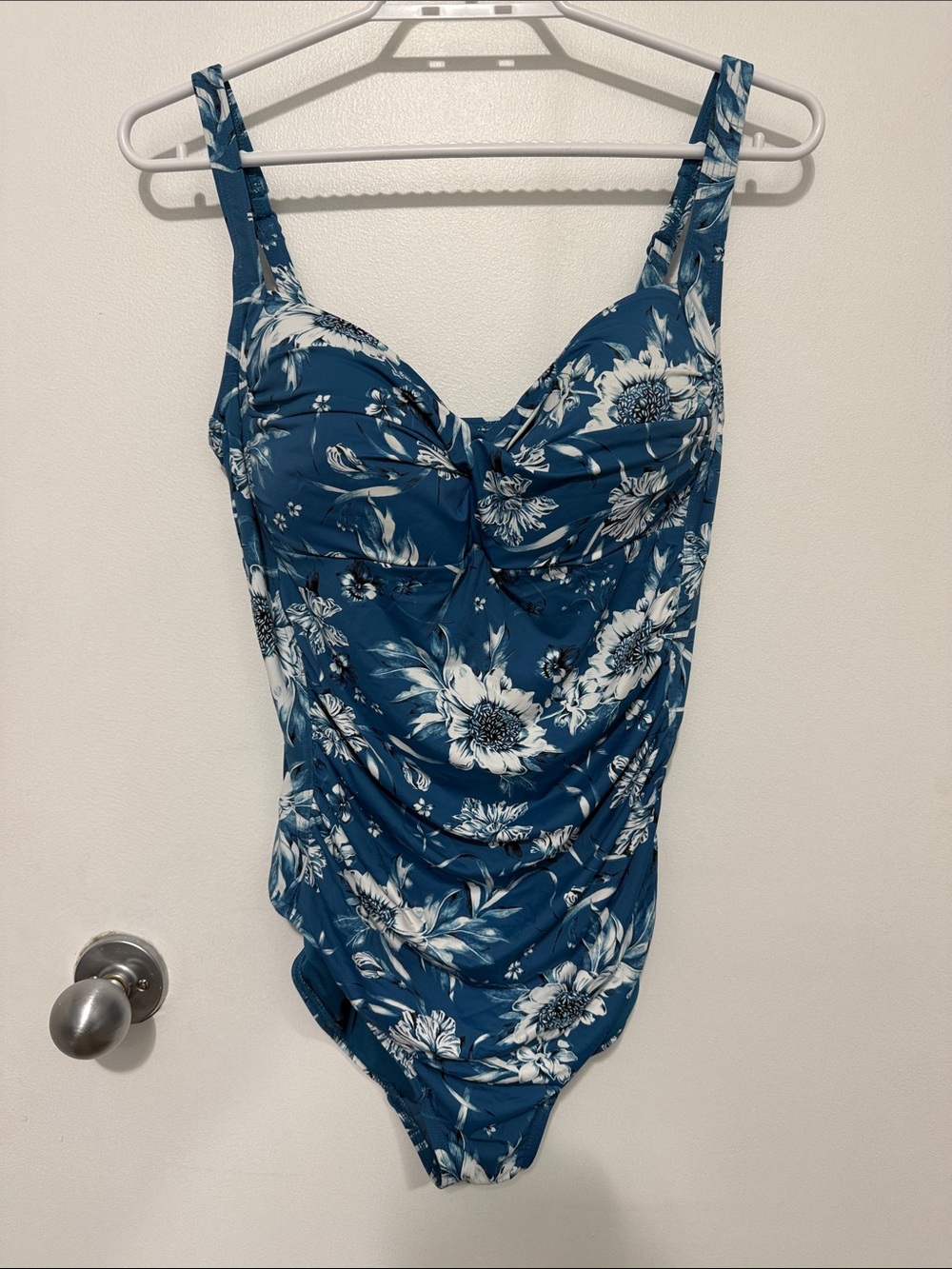 Floral Teal Ruched One-Piece Swimsuit with Support